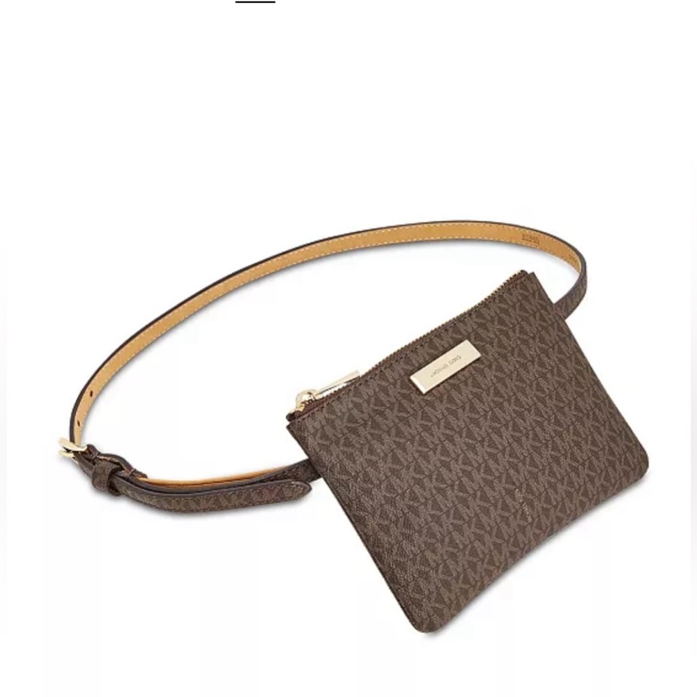Michael Kors Women Brown Faux Leather Mini Logo Belt Bag Festival Concert Vacay
